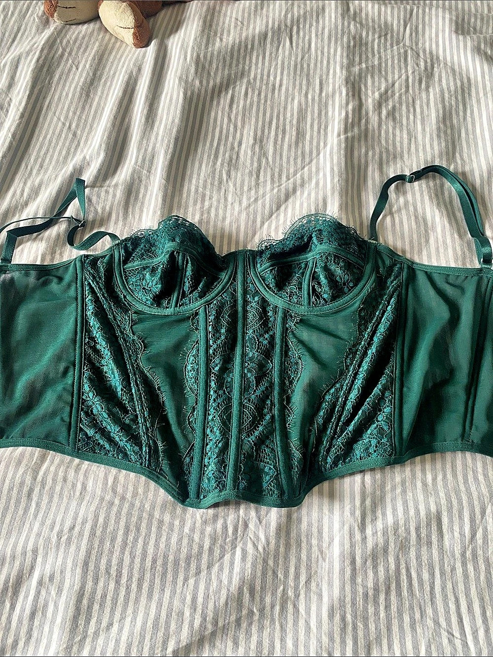 SHEIN Y2K Lace Underwire Corset Top Green